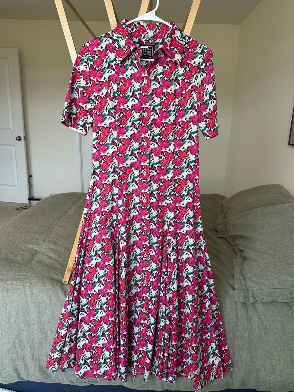 Jonathan Cohen Floral Pink Short-Sleeve Shirt Dress Small - Picture 3 of 8